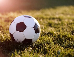 Obraz premium 녹색의 잔디밭 위에 올려진 축구공 자연광 Soccer ball on green grass, natural light