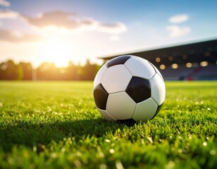 녹색의 잔디밭 위에 올려진 축구공 자연광 Soccer ball on green grass, natural light