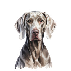 Watercolor Headshot of a Gray Weimaraner Dog with Floppy Ears