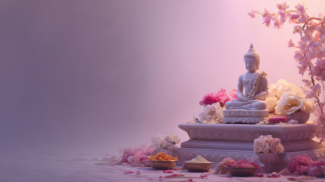 Flower offerings placed at the altar during Madhvacharya Jayanti