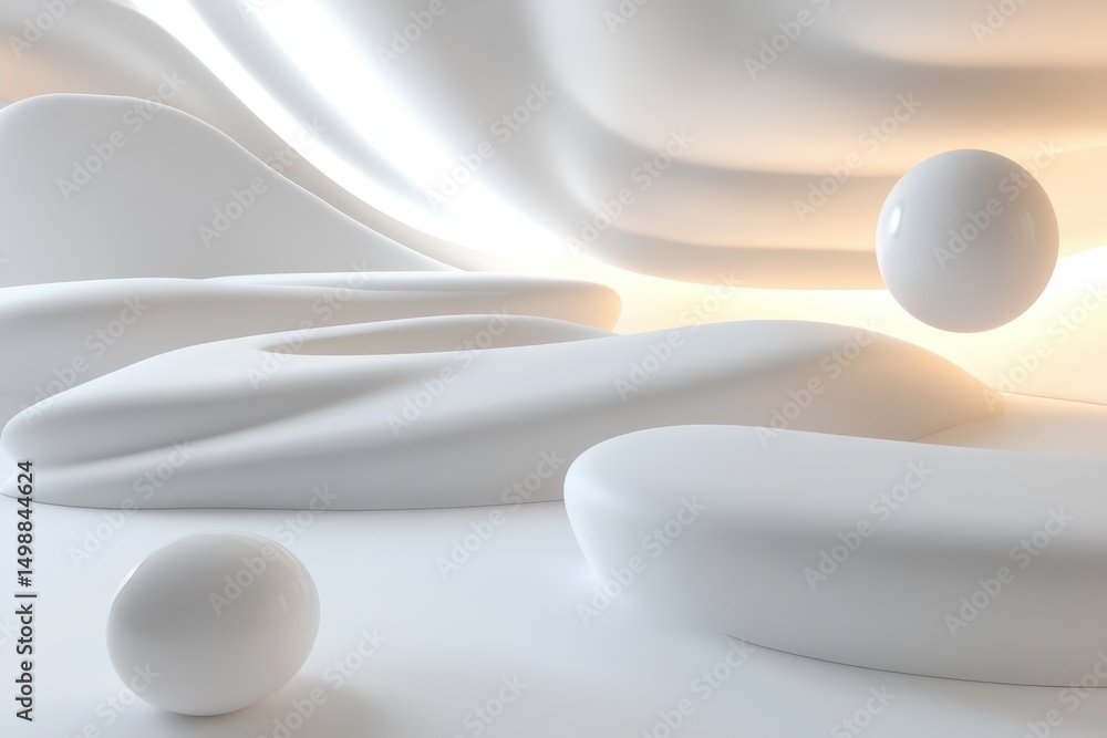 Poster modern abstract design featuring floating elements and smooth curves on a light white background, cr