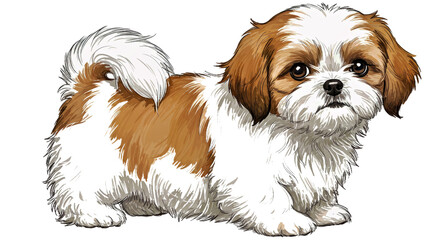 A charming hand-drawn illustration of a Shih Tzu puppy, capturing its adorable features, isolated on a transparent background. Perfect for pet, dog, and children's designs.