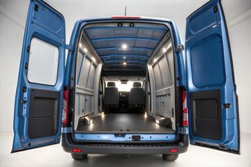 Cargo van interior with open doors for transport concept