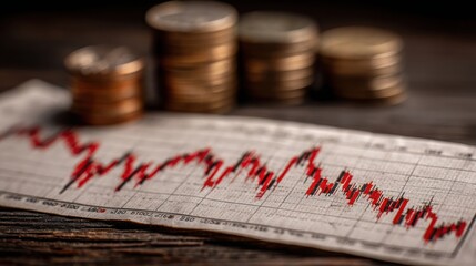 Dynamic stock market chart displaying coin accumulation and financial trends for investment analysis and strategy