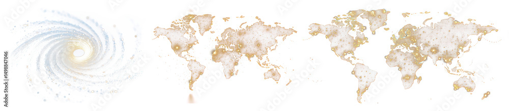 Poster png digital world map visualization, element set on transparent background