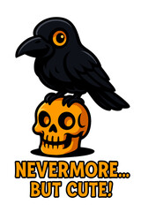 Obraz premium Cute cartoon crow on skull with Halloween quote