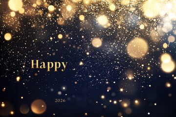 Happy New Year 2026 Sparkling Gold Glitter and Bokeh Lights Background