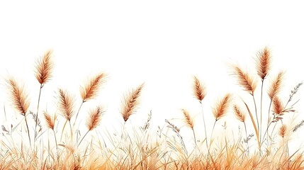 Fototapeta premium Serene natural landscape featu tall fluffy ornamental grasses swaying gently in a subtle warm breeze with a clean white background for a calming and minimalist aesthetic