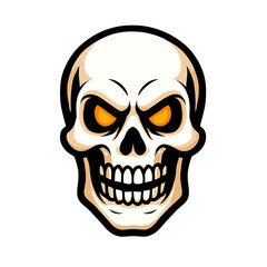 Fototapeta premium Evil cartoon skull face with glowing eyes and sharp grin