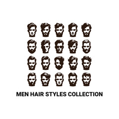 Vector Collection of Men's Hair and Beard Styles Icons – Modern Male Hairstyles Silhouettes Set