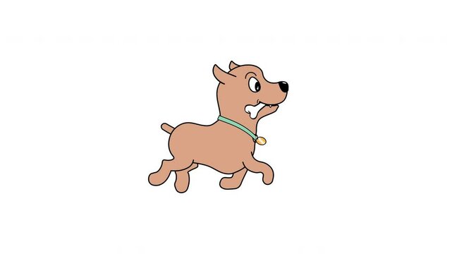 Cute Walking Dog cycle with bone cartoon animation 