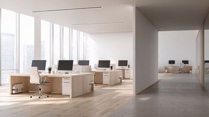 Minimalist Office Environment With Neutral Tones and Natural Light