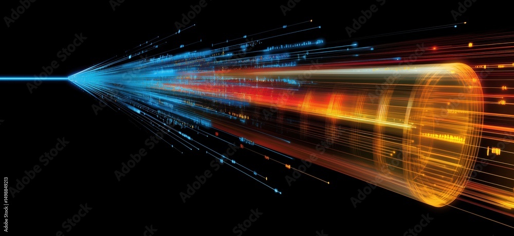 Poster dynamic abstract representation of high-speed data transmission with vibrant colors