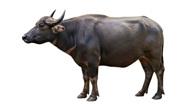 Alert Tamaraw Buffalo: Side Profile, V-Shaped Horns, Isolated on White Background