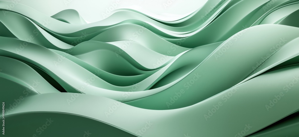 Poster abstract green wave patterns creating a serene and modern design aesthetic