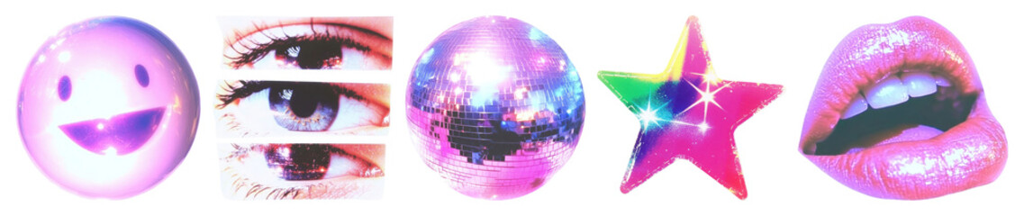 Fototapeta na wymiar PNG Vibrant retro aesthetic icons, element set on transparent background