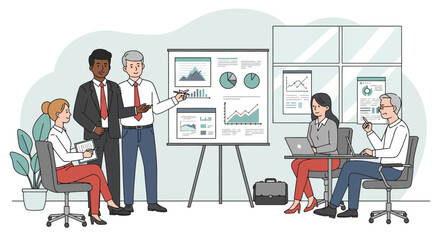 Business Team Analyzing Charts and Graphs During a Presentation