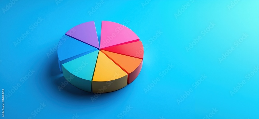 Poster colorful pie chart on blue background representing data visualization and analysis