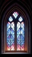 Intricate Gothic Cathedral Window Frame with Colorful Stained Glass Illuminating the Interior