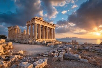 Obraz premium Ancient Parthenon at sunset in Athens Greece