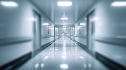 Abstract Blurred Interior of a Hospital Corridor in Soft Lighting