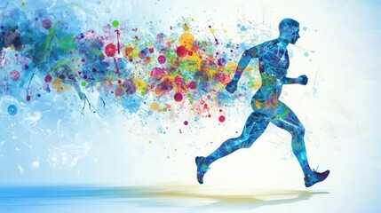 Naklejka premium Dynamic Runner Silhouette with Vibrant Watercolor Burst