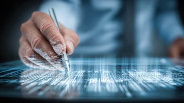 Individual engaged in writing on a tablet representing ai-enhanced fib trader challenge scoring engine icon concept