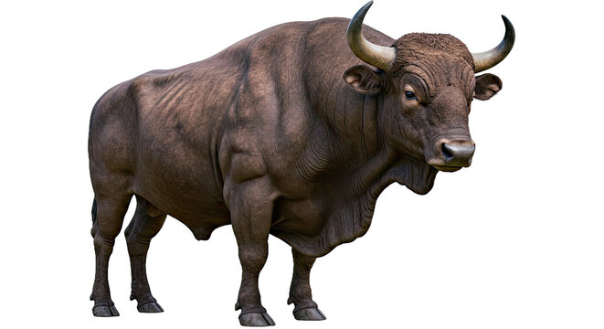 Powerful Beefalo Bull: Facing Front, Muscular, Isolated on White Background