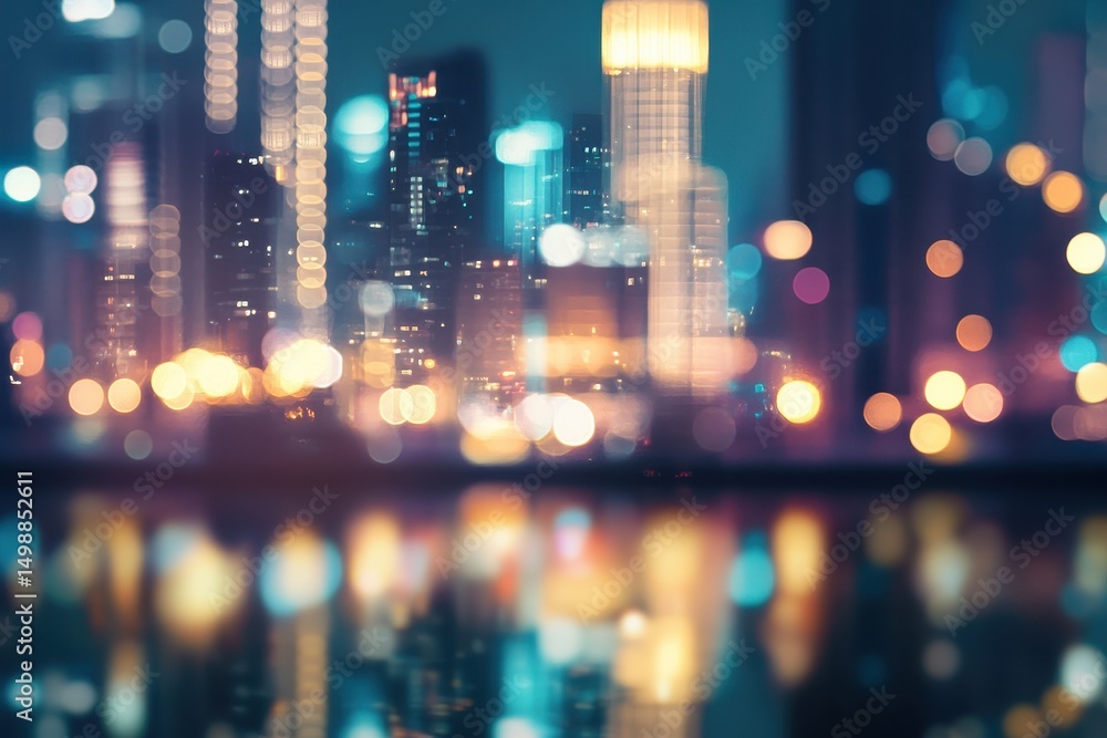 Aufkleber dynamic bokeh effect highlights the vibrant architecture and colorful lights of a modern cityscape a