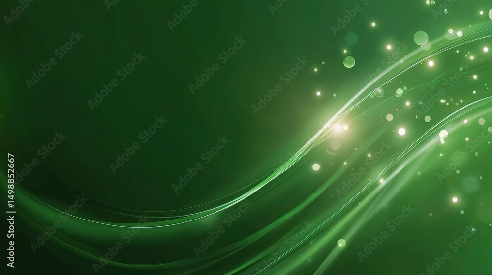 Poster glossy green gradient with light flares and abstract design elements