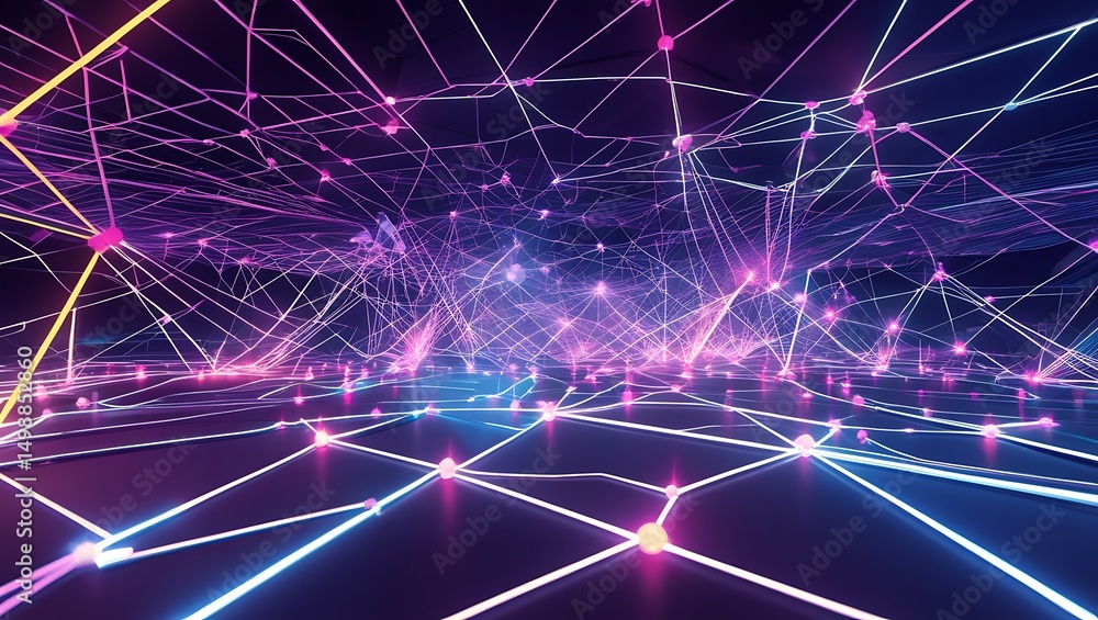 Poster abstract network glowing lines and nodes in cyberspace