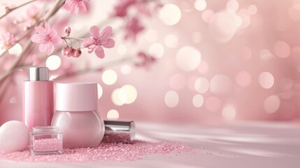 Soft Pink Beauty Background with Elegant Bokeh – Feminine and Luxurious Backdrop for Cosmetic and Skincare Ads