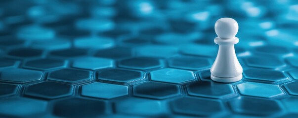 White pawn on blue hexagonal board representing strategy and game dynamics