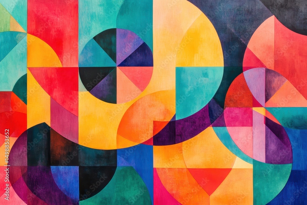 Poster vibrant abstract geometric shapes form a captivating tapestry of color that blurs the lines between 
