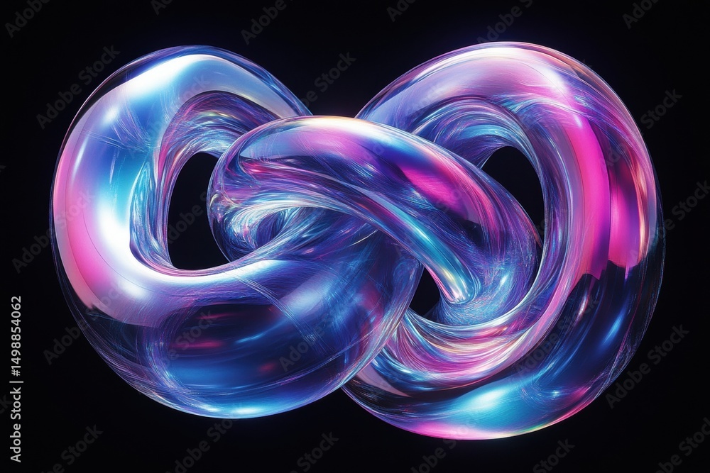 Poster iridescent colored loop knot creating an abstract and captivating visual display with luminous refle
