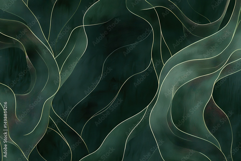 Poster deep forest green abstract organic lines create a flowing visual pattern that evokes tranquility and