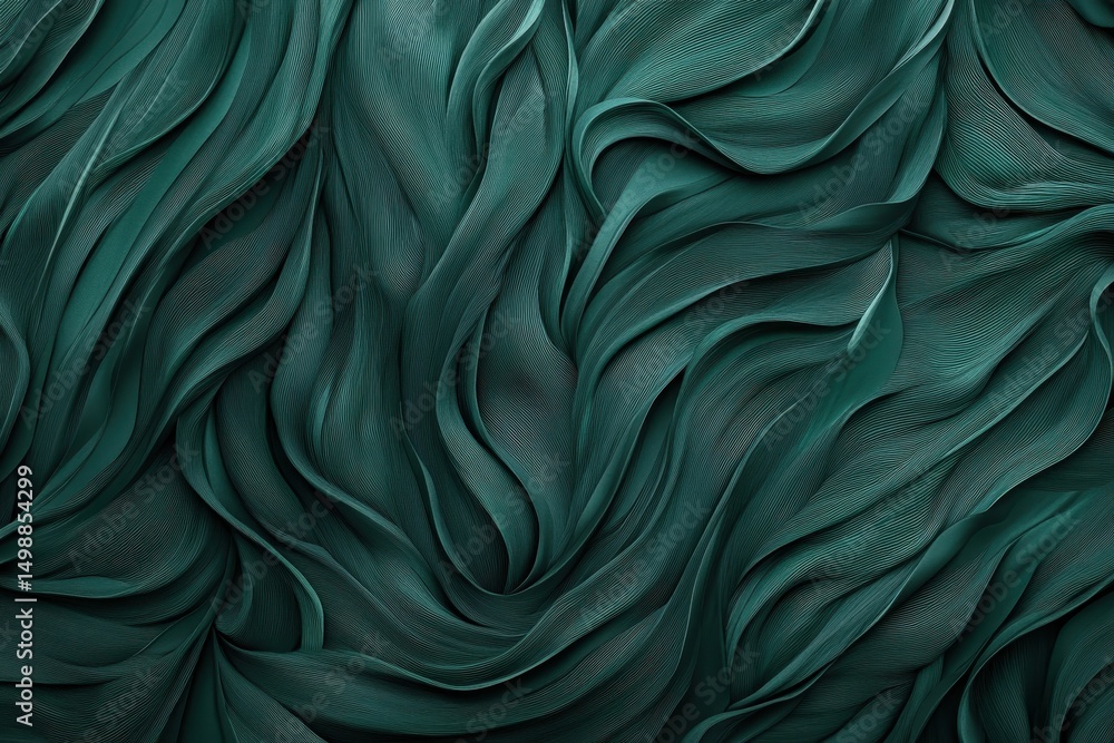 Poster exploration of deep forest green organic lines creating a flowing abstract design that captivates th