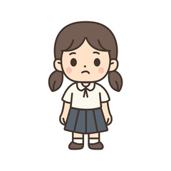 Cute Thai School Girl in Uniform Cartoon Illustration