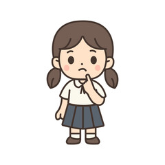 Cute Thai School Girl in Uniform Cartoon Illustration