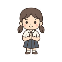 Cute Thai School Girl in Uniform Cartoon Illustration