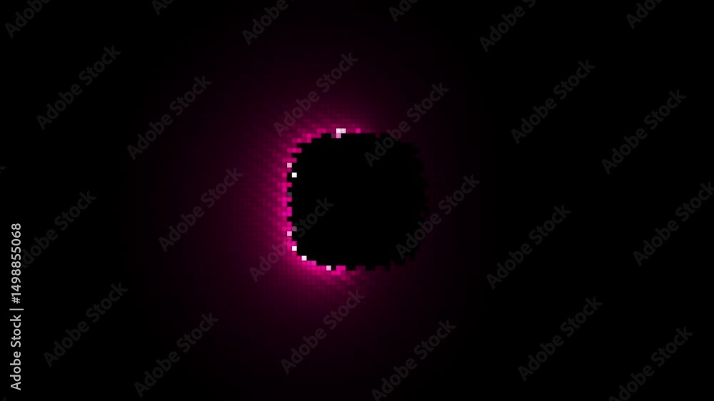 Poster abstract pure pink neon round square frame. seamless 4k loop with flickering pixel animation