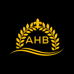 AHB Letter Logo. Luxury Laurel Wreath Logo with AHB Letters on Black Background.
