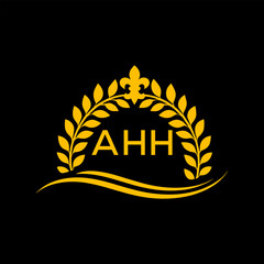 AHH Letter Logo. Luxury Laurel Wreath Logo with AHH Letters on Black Background.
