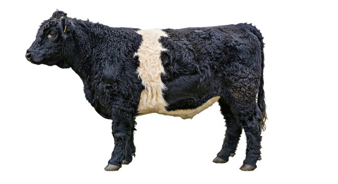 Belted Galloway Cow: Side Profile, Black & White Belt, Curly Fur