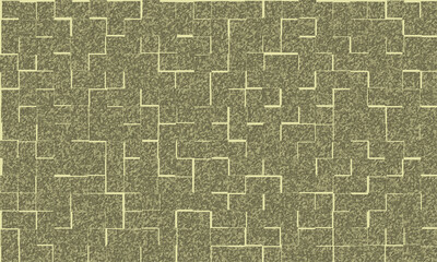 A complex tile pattern showcases a variety of geometric shapes in muted green and yellow tones. This design can enhance the aesthetic of contemporary interiors with its unique texture