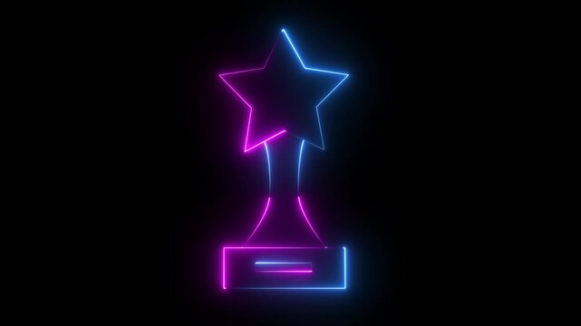 Glowing neon line Award cup icon isolated on black background. Winner trophy symbol icon animation Glowing neon line Award cup icon. Glowing Honor award concept motion background.