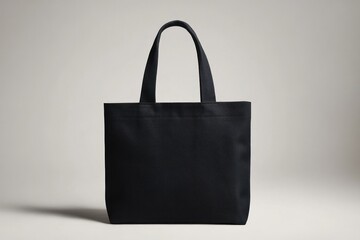 modern black canvas totebag with flat handles, fashion accessory style