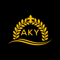 AKY Letter Logo. Luxury Laurel Wreath Logo with AKY Letters on Black Background.
