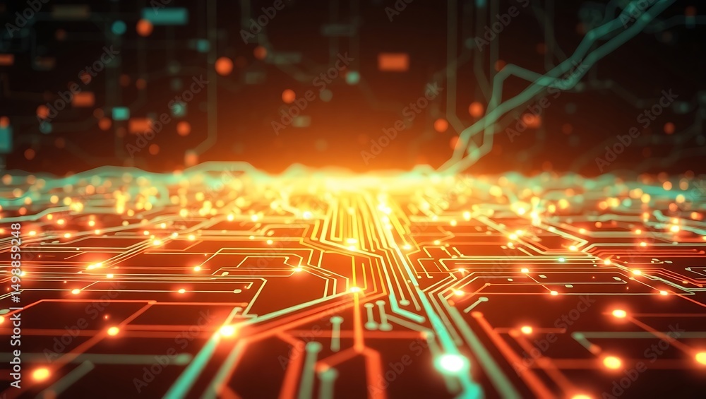 Aufkleber abstract digital circuit board glowing lines and nodes in futuristic technology design