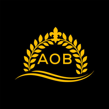 AOB Letter Logo. Luxury Laurel Wreath Logo with AOB Letters on Black Background.
